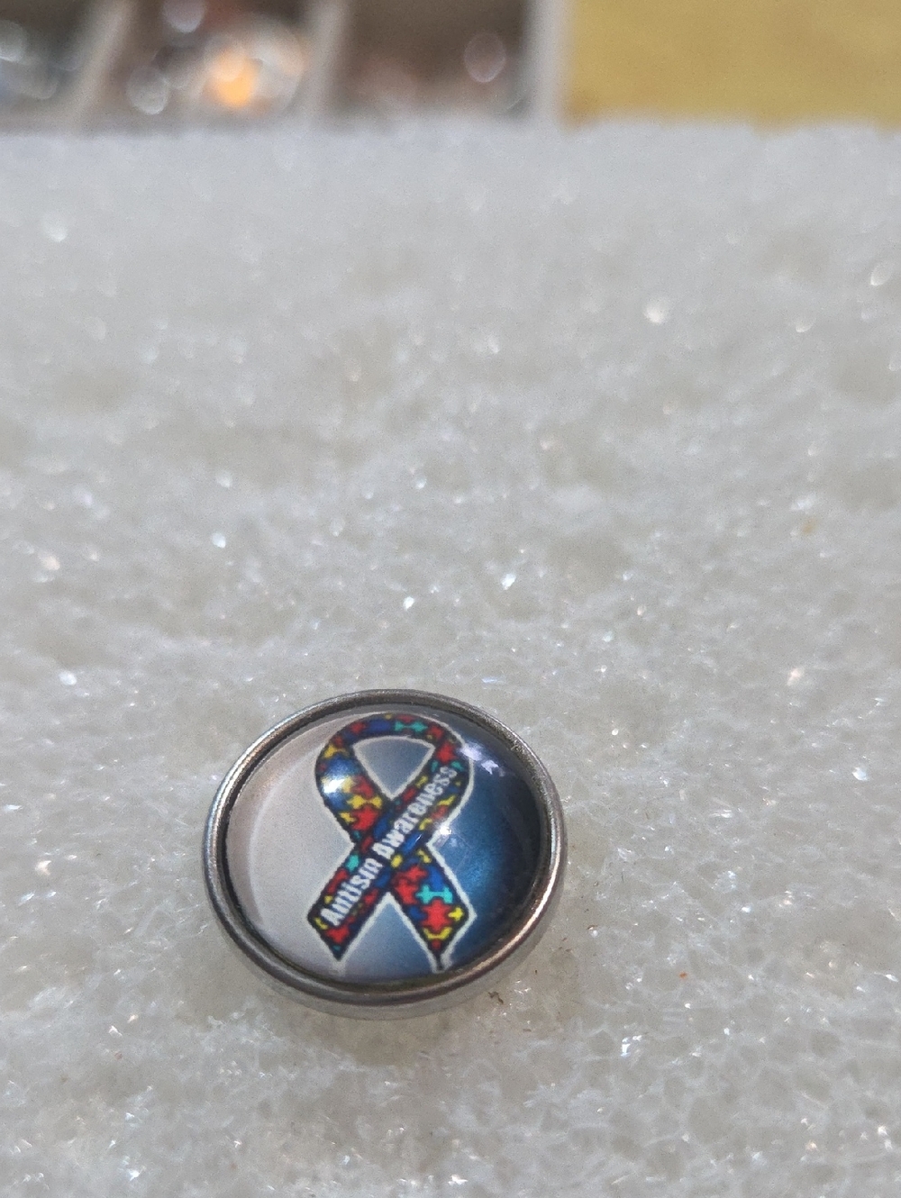 Autism Awareness Puzzle Ribbon Snap Charm - Blue